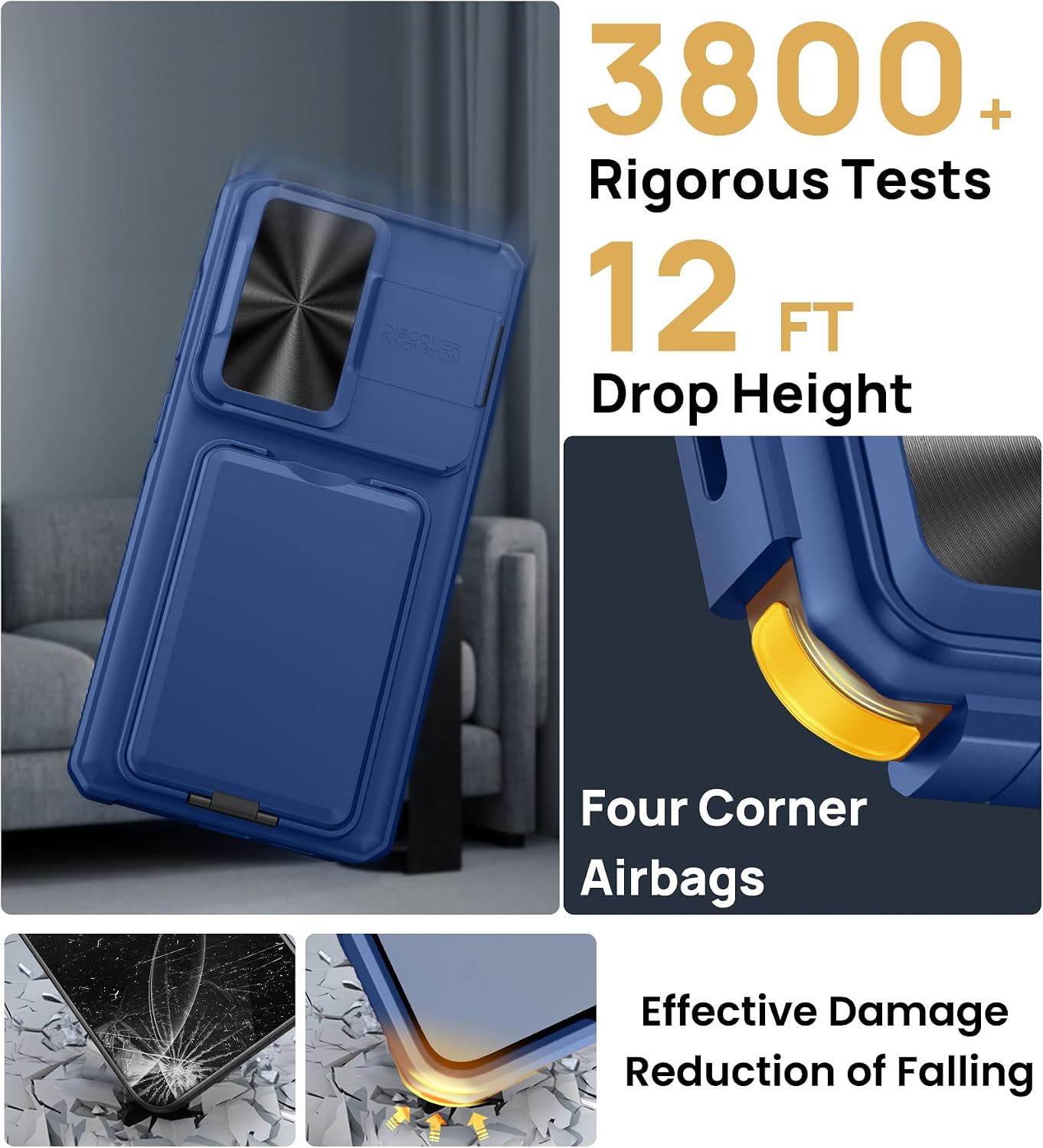 SSLOTSCASE for Samsung Galaxy S26 Ultra Case with Stand & Credit Card Holder & Sliding Camera Cover & Wallet, Heavy-Duty Rugged Silicone Edge Protective Case Cover for S26 Ultra 5G 6.9" 2026, Blue