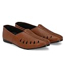 VFORVERILLA Men's Ethnic Laser Cut Slip On Flat Juttis and Mojaris Tan gallery image