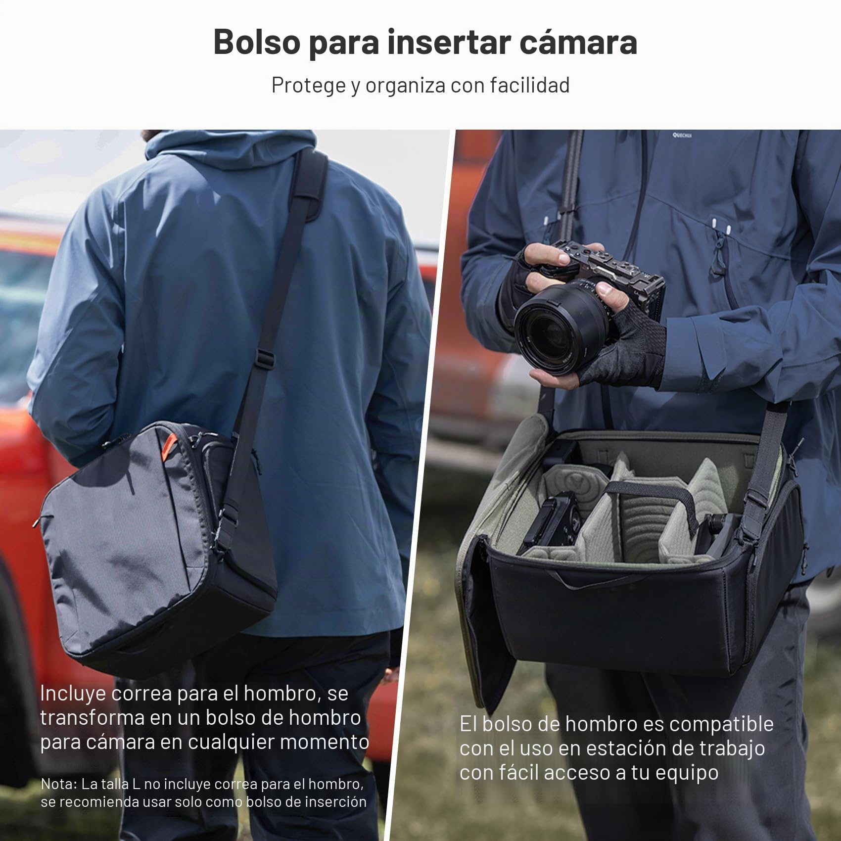 PGYTECH Bolsa Insert Cámara y Objetivo L, Funda Gran Capacidad | Protección Acolchada Antigolpes, Divisores Ajustables para Objetivo, Gran Capacidad, Acceso Lateral Rápido, Tela Repelente