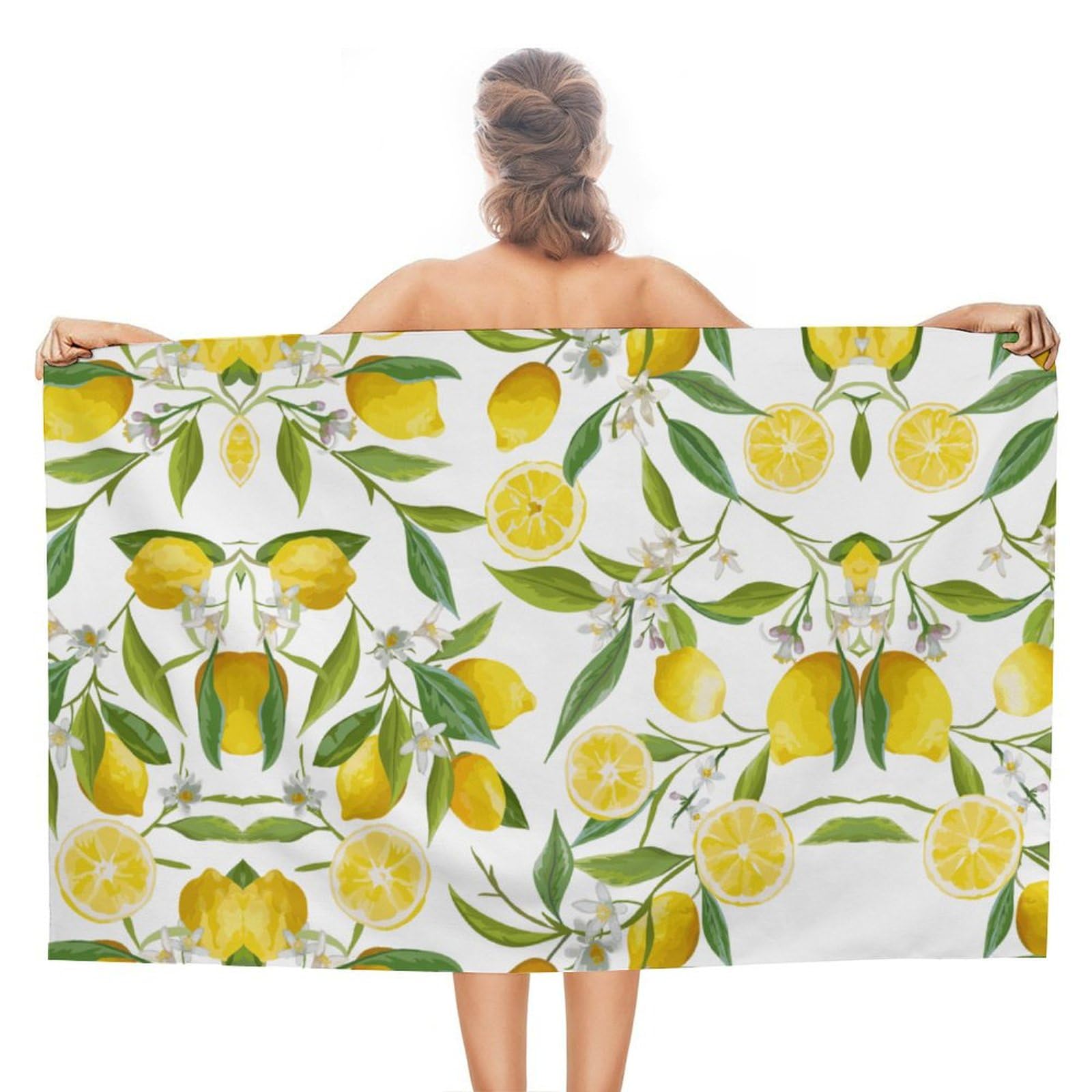 LEDFCVSU Beach Towel, Yellow Lemon Bath Towel, Absorbent Towel for Swimming, Sports, Travel