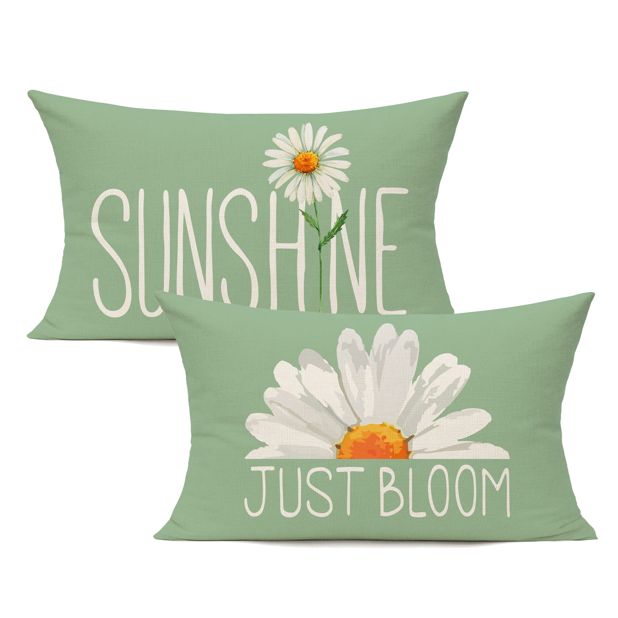 All Smiles 12x20 Lumbar Outdoor Green Throw Pillow Covers Set of 2 Spring Summer Decorative Cushion Cases Home Décor Decorations for Patio Couch Chair
