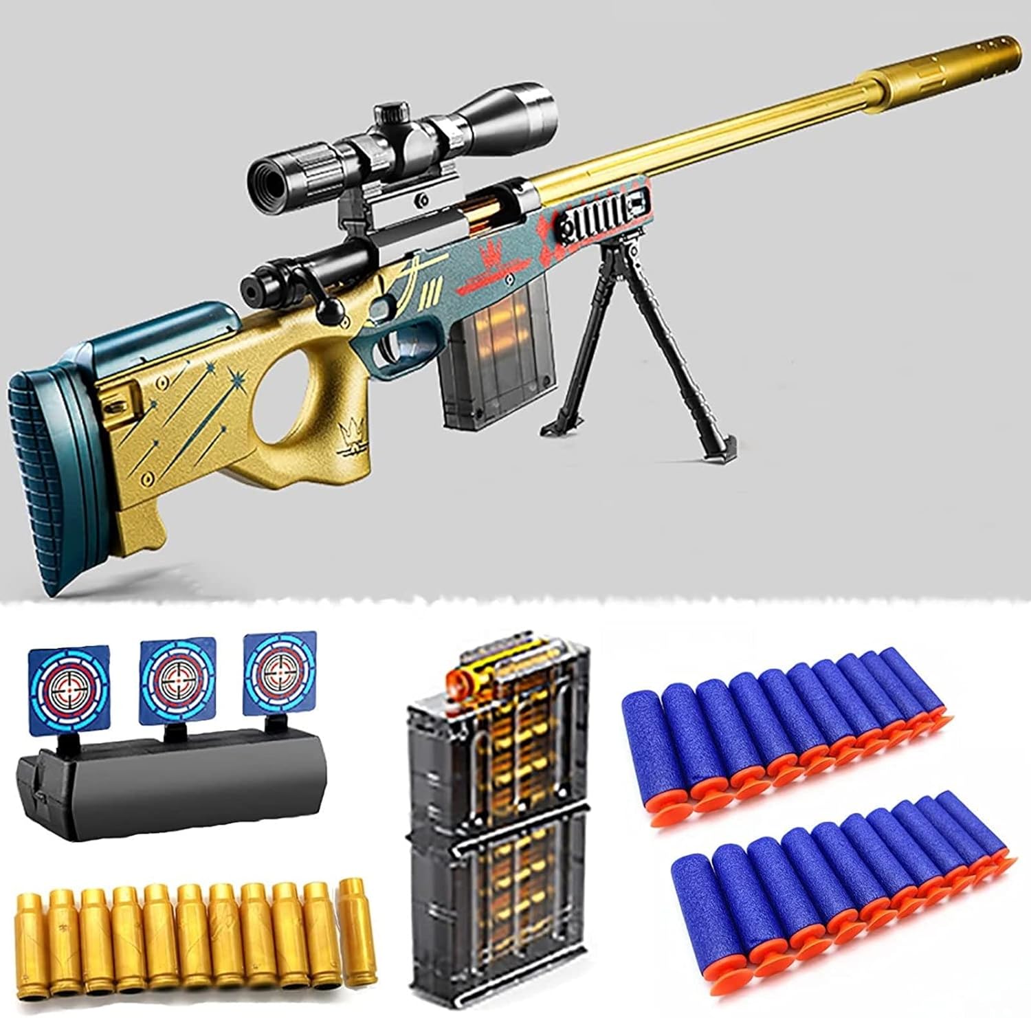 Amazon.co.jp AWMスナイパーライフル、ロードされたレジンガンショットガンボルトアクション弾道再現スポンジ弾6歳以上に適してい