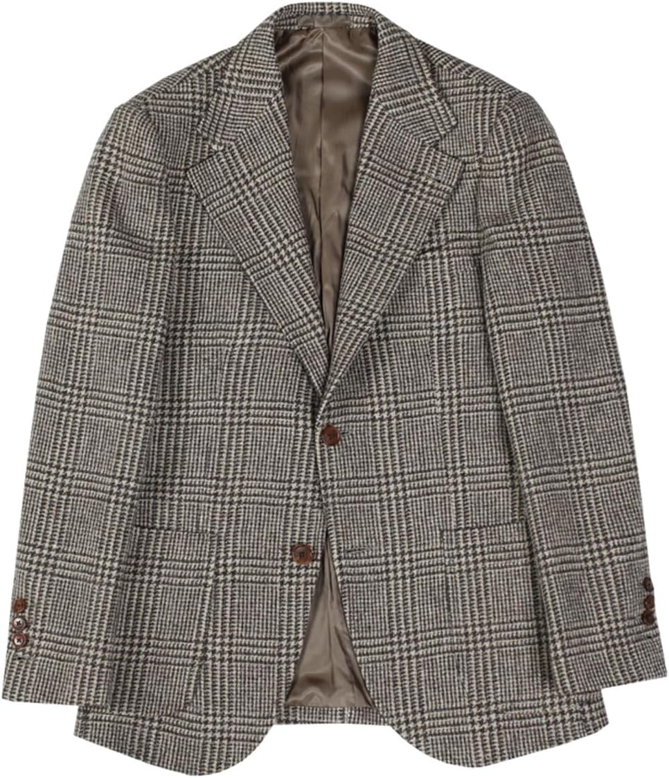 Men's Vintage Plaid Blazer Retro Single Breasted Suit Jacket Casual Sports Coat