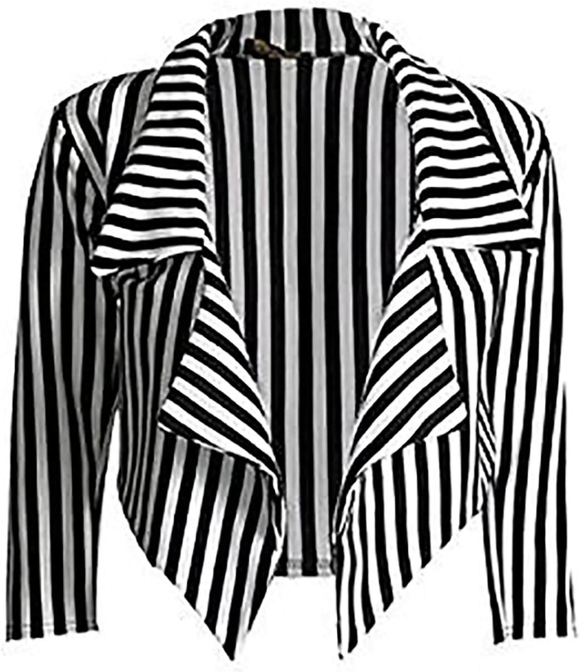 Zara Fashion -Women 3/4 Sleeve Striped Waterfall Crop Blazer Jacket Top (XL, Black White)