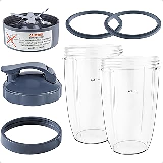 32oz Blender Cups with Blade Replacement Set - Fit for Nutri Bullet 600w and Nutri-bullet Pro 900w include Extraction Blade, lid ring, rubber gasket