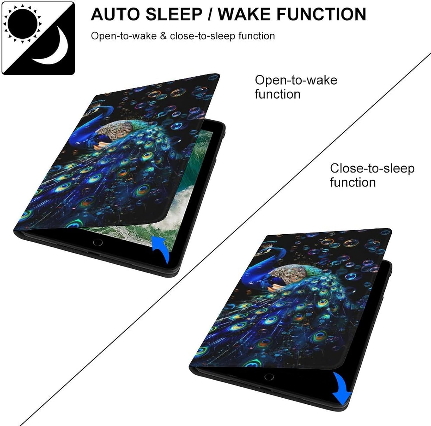 Peacock Printed Case Trifold Stand Protective Cover Compatible with ipad 2017/2018/Air1/Air2 (9.7in)