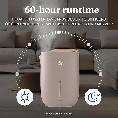 Miniatura 5 de Homedics Natura Humidificador ultrasónico de niebla cálida y fría, 1.3 galones para habitaciones grandes, tiempo de funcionamiento de 60 horas,