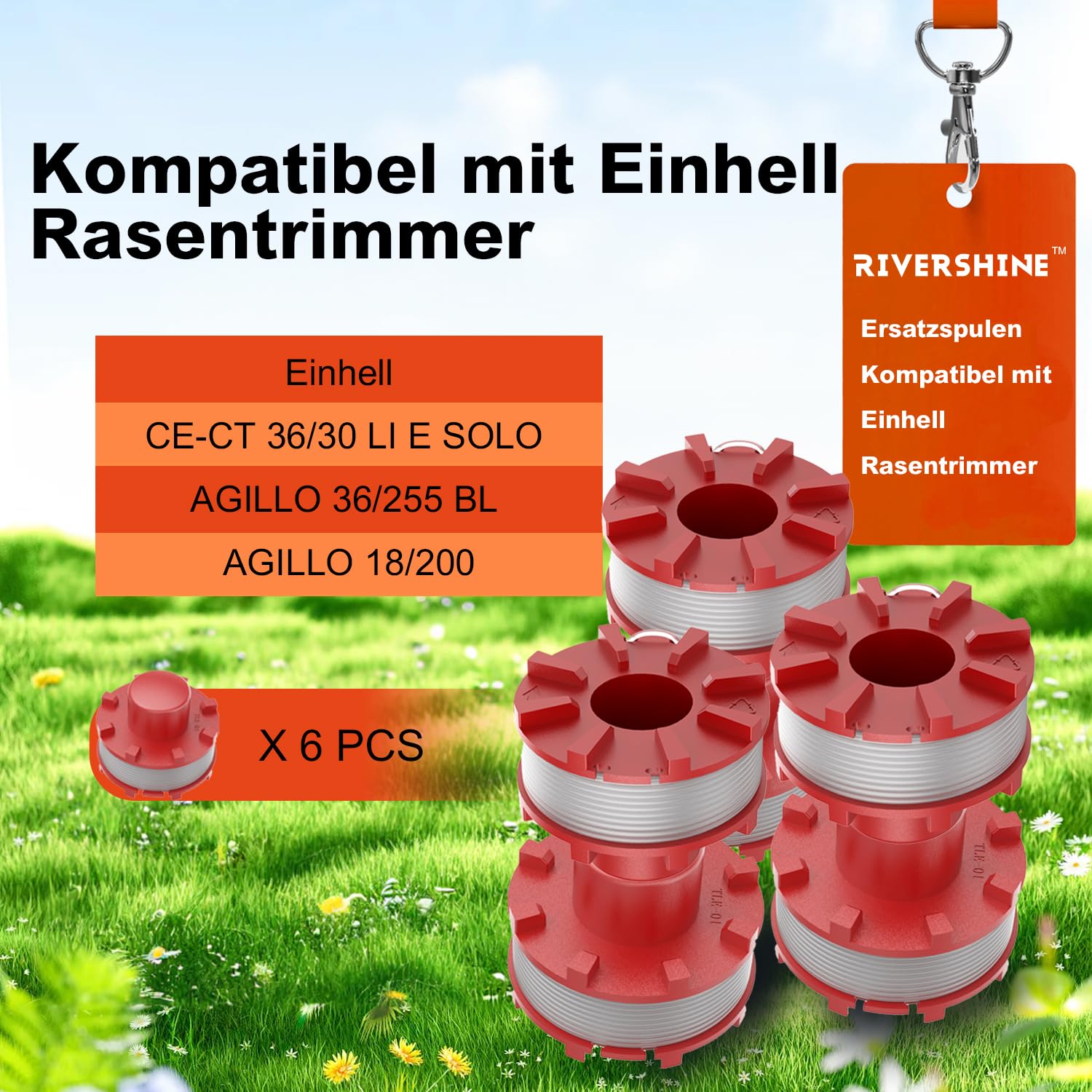 Rivershine Ersatzfadenspulen 6 Stück – Kompatibel Mit Einhell Trimmern, 2 Mm X 8 M