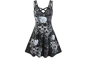 Midnight Embrace: Alluring Skull Print Dress for Gothic Glamour