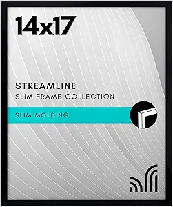 Americanflat 14x17 Picture Frame with Polished Plexiglass - Streamline Collection - Thin Border Picture Frame for Wall Display - Hanging Hardware Included - Black
