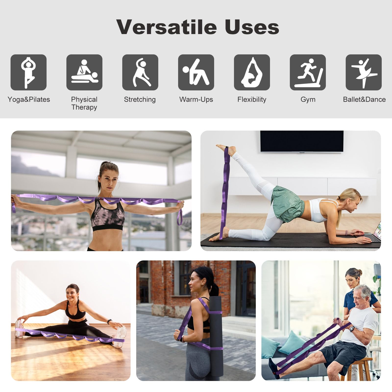 Sangle D'étirement Pour Yoga Et Physiothérapie - 10 Boucles, 75 Pouces, Vert - Non élastique