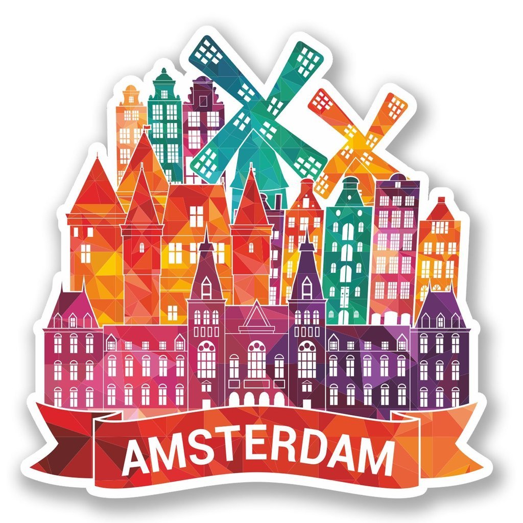 Destinationvinyl Multi 2 X 10Cm/100Mm Amsterdam Vinyl Self Adhesive Sticker Decal Laptop Travel Luggage Car Bike Sign Fun #5783