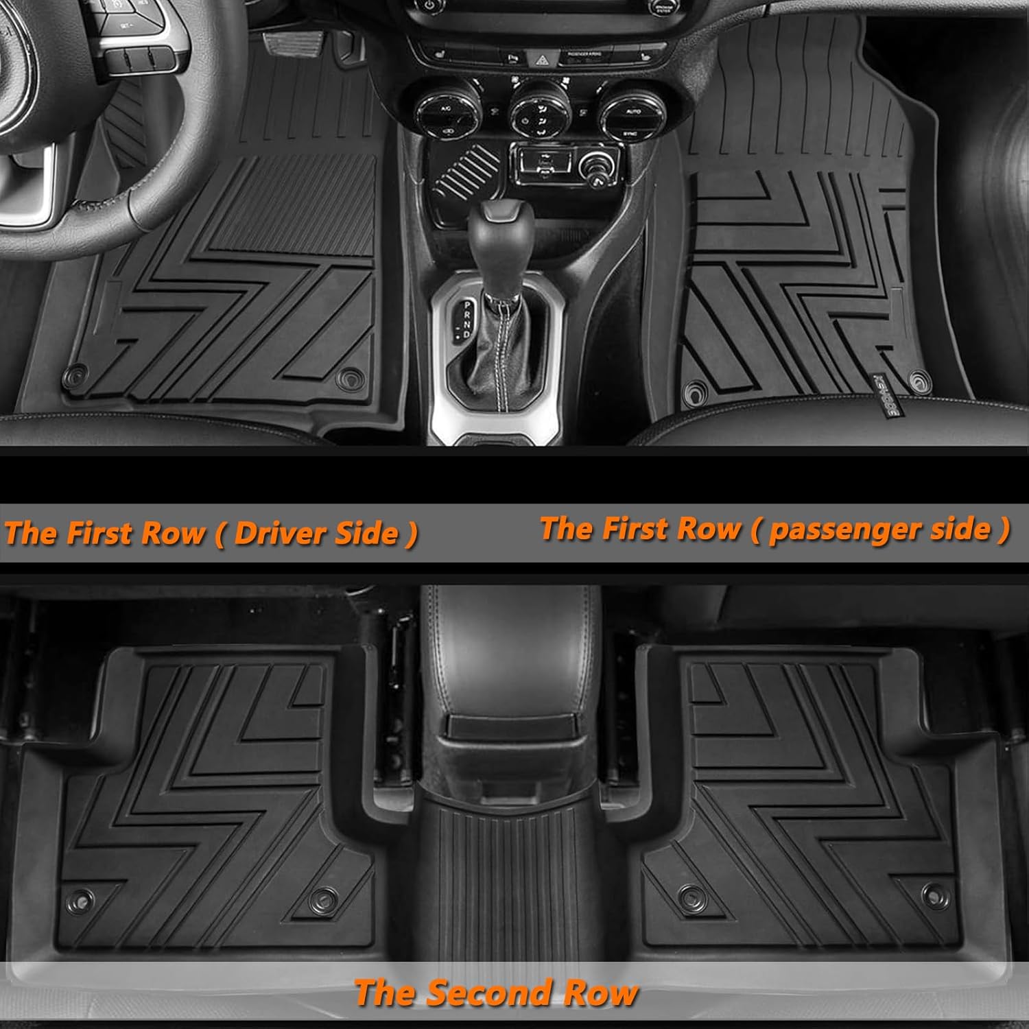 KEYOOG Floor Mats Fits for 2015-2023 Jeep Renegade with All Models, All-Weather Automotive Mat Interior Accessories Includes 1st and 2nd Row Cargo Liner Mat Custom, Black TPE