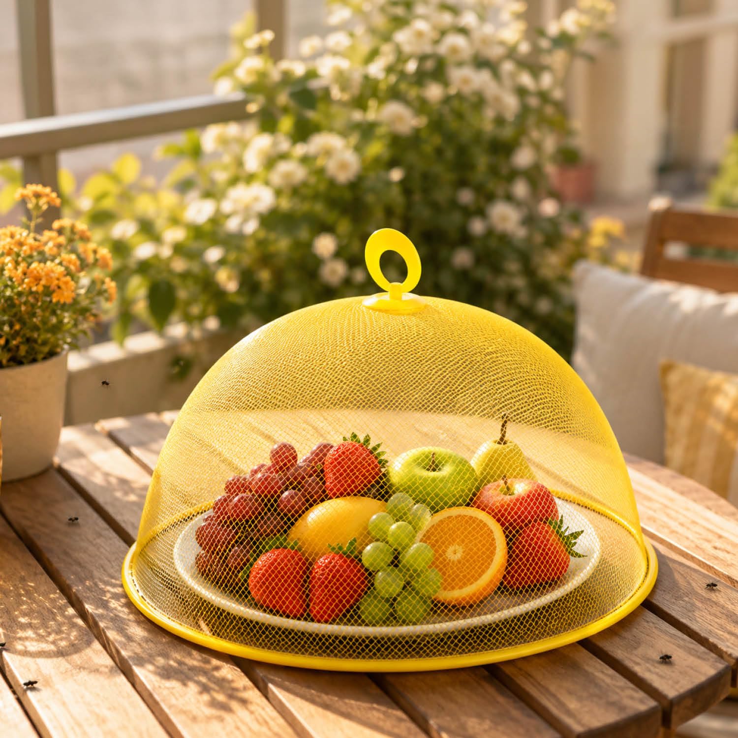 com-four® 3 Copri Alimenti Ø 35 cm – Cupola in Metallo – Protezione Colorata per Cucina, terrazza e Giardino [Selezione variabile]