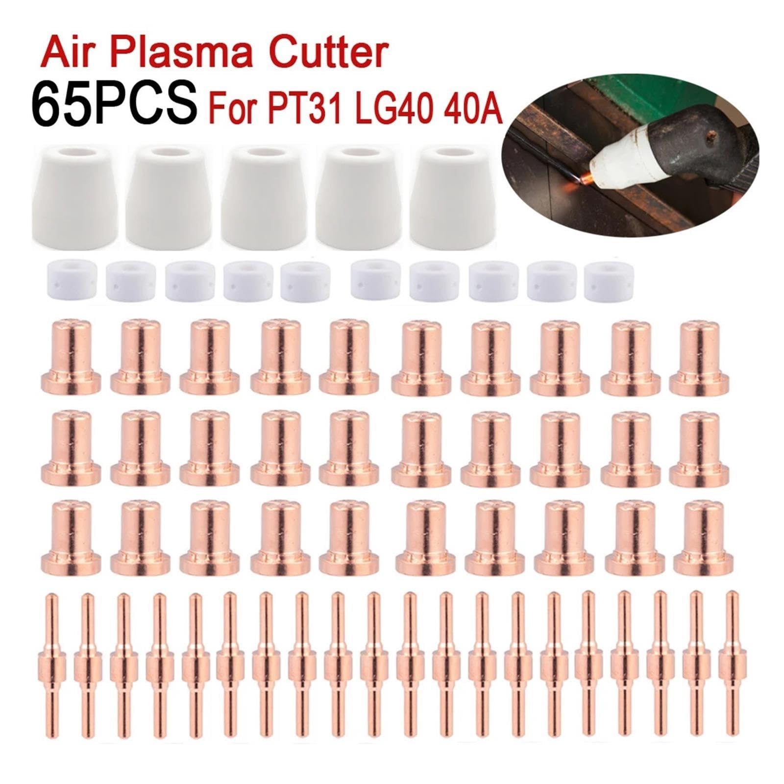 65 Pieces Of Plasma Cutter Tip Electrode Nozzle Kit, PT31 Cutting 30 40 50