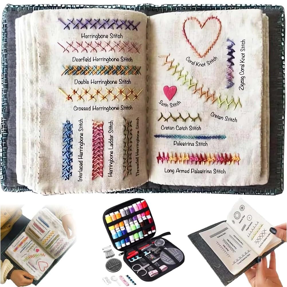 Libro De Bordado para Principiantes, Kit Practica Costura, Kit De Libro De Bordado DIY, Libro De Bordado Y Kit De Costura PortáTil, con Tutorial Y 106 Patrones
