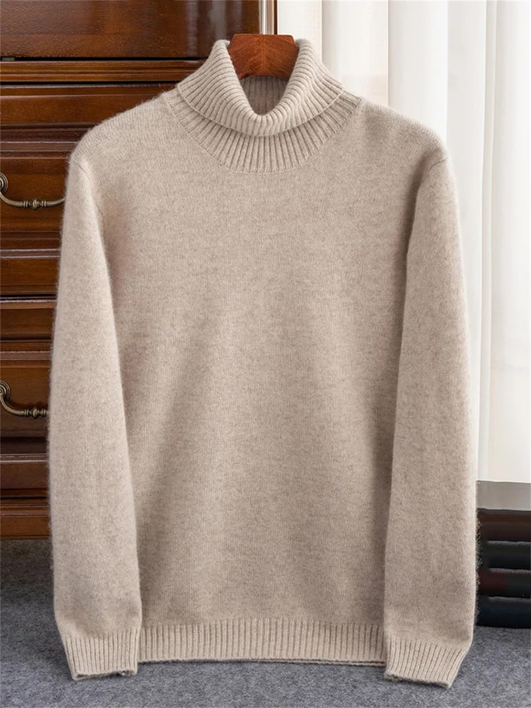 Maglione da uomo a collo alto invernale caldo tinta unita maglieria Pullover