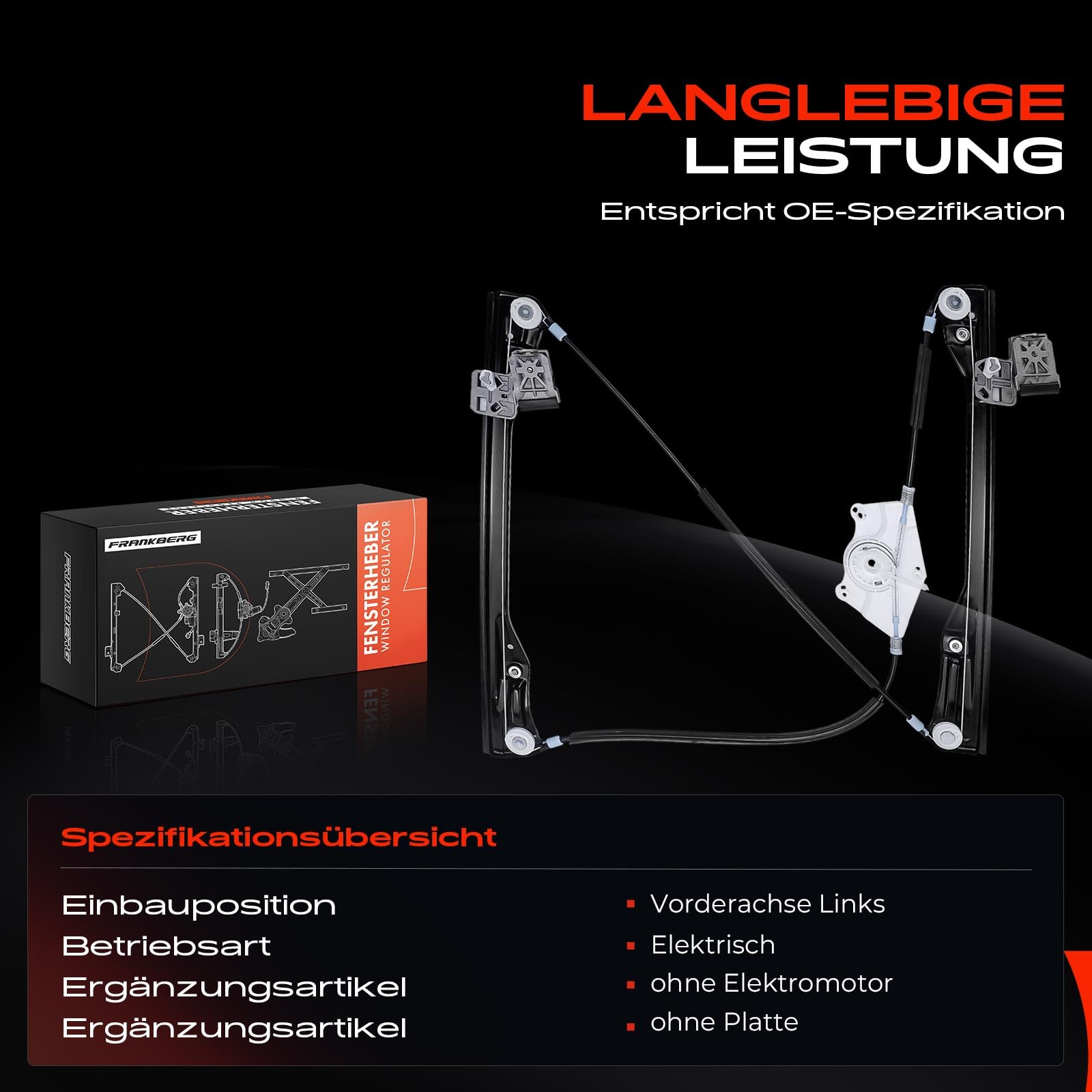 Frankberg Elektrisch Fensterheber Ohne Motor 2/3 Türer Vorne Links Kompatibel mit Golf IV 1J1 Alle Motoren Schrägheck 1997-2005 1J3837461