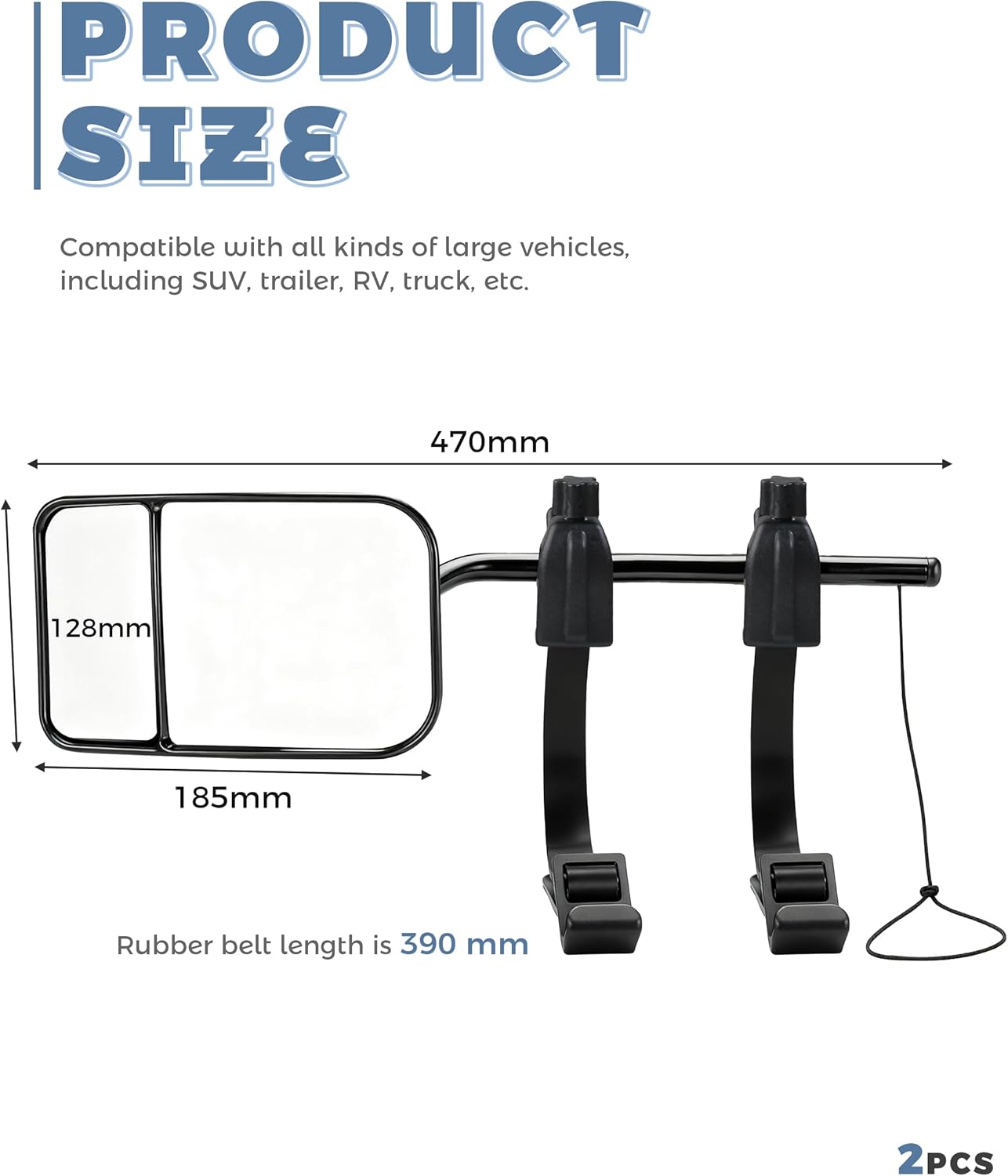 2PCS Tow Mirrors,Car Accessories Mirror Extenders for Towing,Universal Clip-On Mirror Extenders,Adjustable Flat Rearview Mirrors,Suitable for Most Cars,Trucks,Trailers,RVs,SUVs Etc