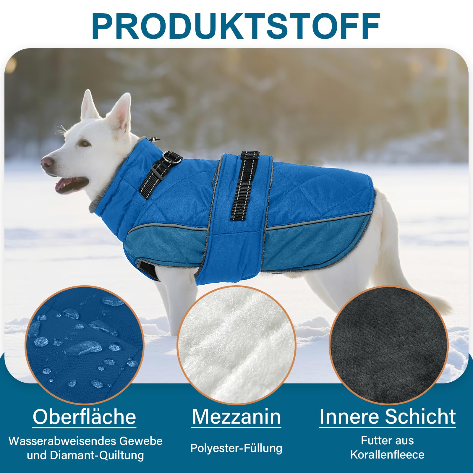 Cappotto invernale per cani di grandi dimensioni, impermeabile, con colletto alto e strisce riflettenti, giacca per cani per la stagione fredda, cappotto invernale per cani tedeschi, sera