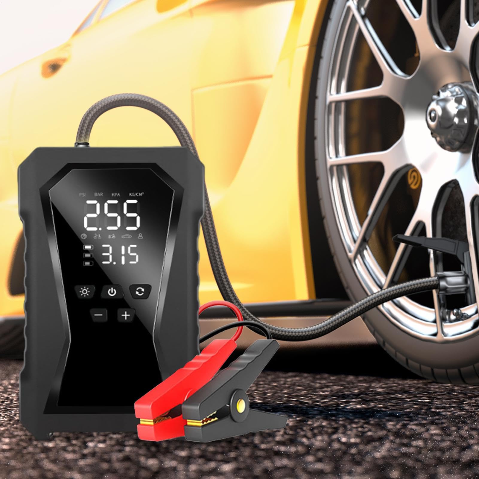 Avviatore Portatile per Auto | Batteria Di Emergenza 12V Con Compressore Per Pneumatici - Booster Senza Fili Per Auto Camion, Power Bank Digitale Per Moto Campeggio Viaggi