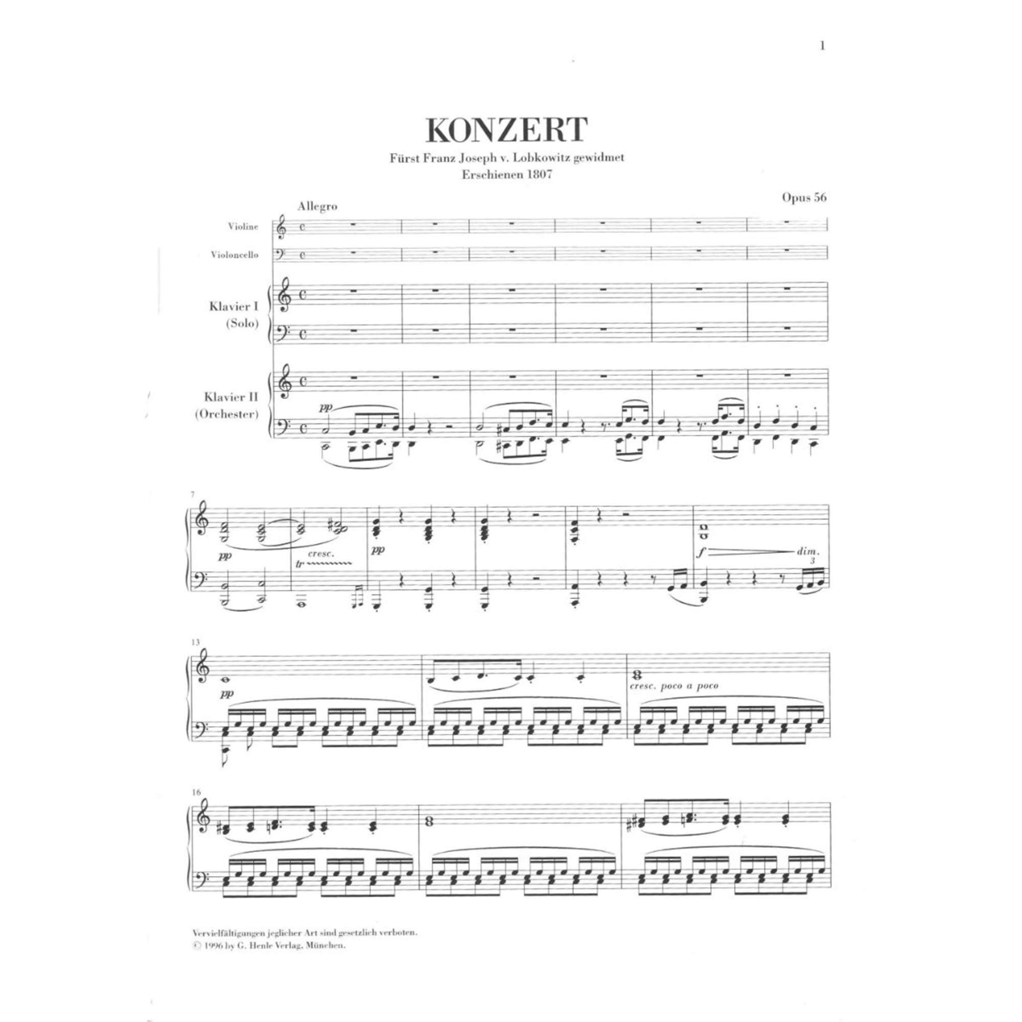 Concerto C Maggiore Op 56 Per Pianoforte Violino Violoncello E Orchestra Concertoã (edizione multilingue)