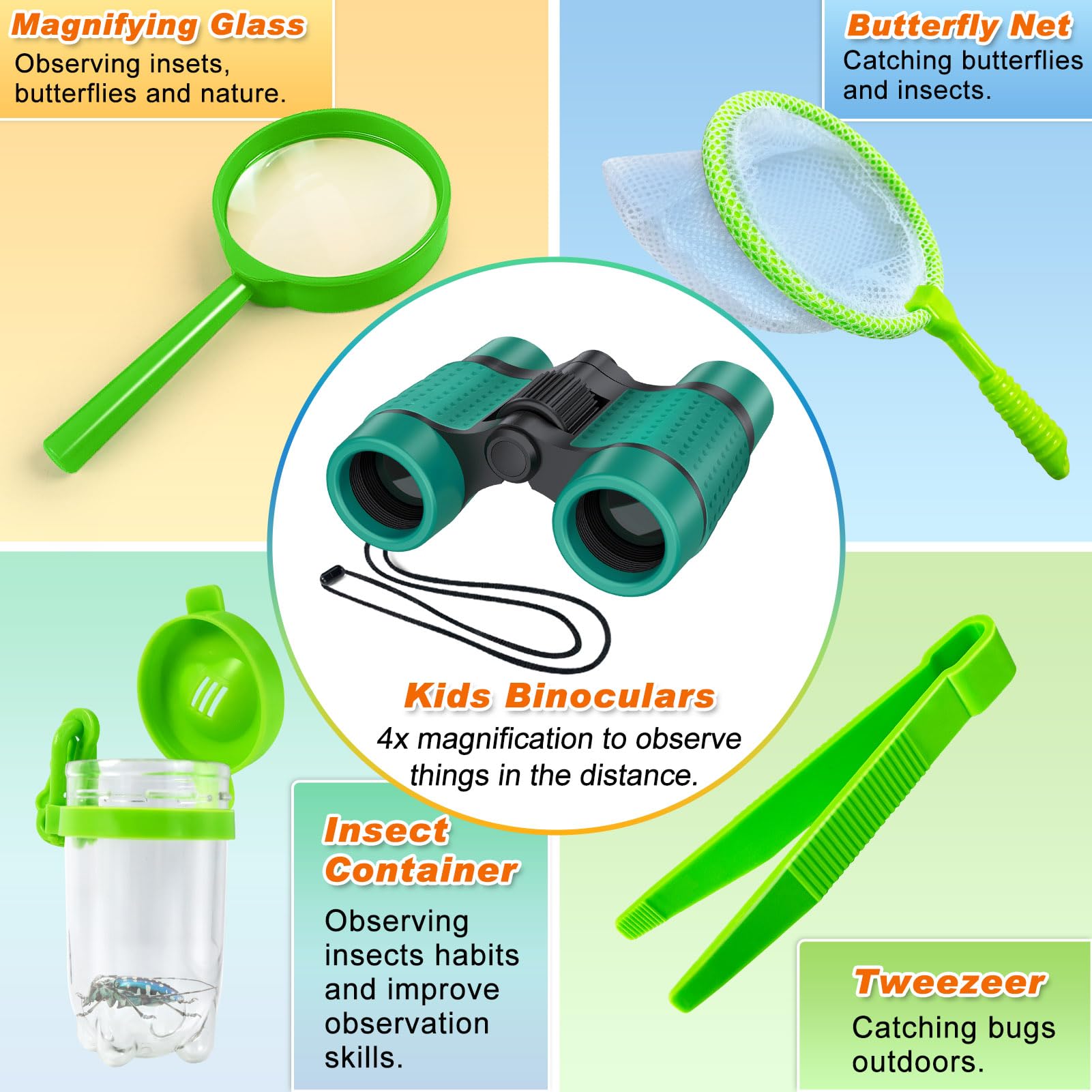 YOPINSAND Outdoor Exploration Kit, Camping Gear for Kids Children's Toy Explorer Kit with Backpack & Hat, Binoculars - Image 4