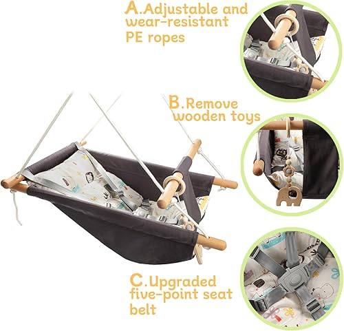 Miniatura 3 de Tislly Columpio para bebé para exteriores e interiores, columpio para niños, silla para exteriores, cómoda silla de madera a prueba de medio,