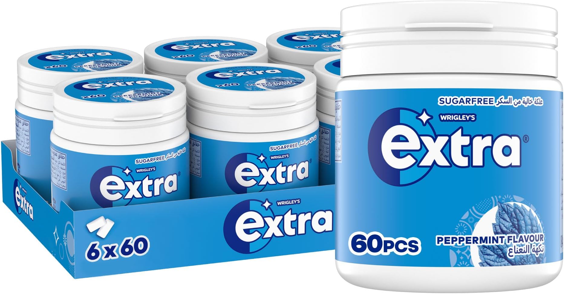 Extra Gum Peppermint, Sugar Free Chewing Gum Pack of 6x84g, 60 Pellets, Get Fresh on the Go, and Ready for Every Opportunity