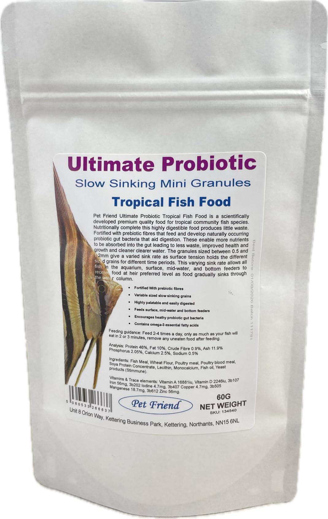 Pet Friend Probiotic Micro Granules (60g) Ultra-Fine Slow-Sinking Food for Neon Tetras, Guppies & Nano Fish – Bite-Sized Nutrition Enhances Digestion & Clear Water