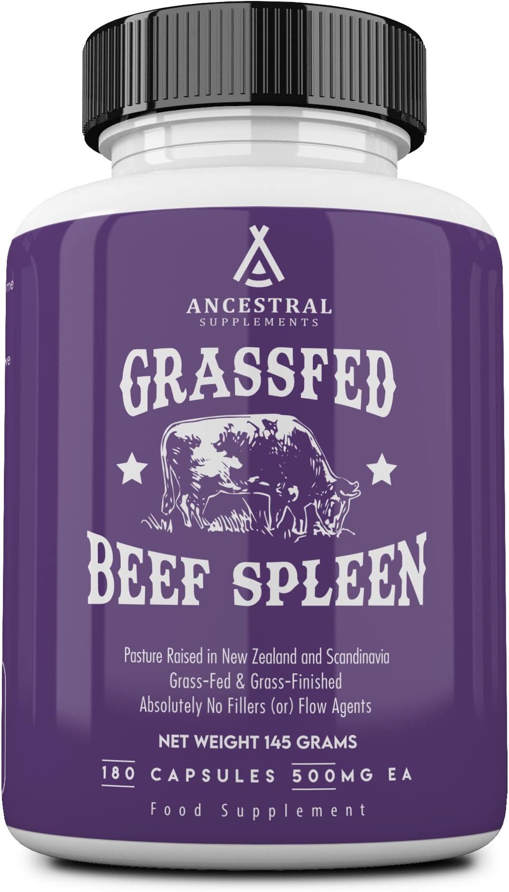 Ancestral Supplements Grass Fed Beef Spleen Supplement, 3000mg Spleen Support Formula Promotes Immune, Iron, and Allergy Health, Non-GMO, 180 Capsules