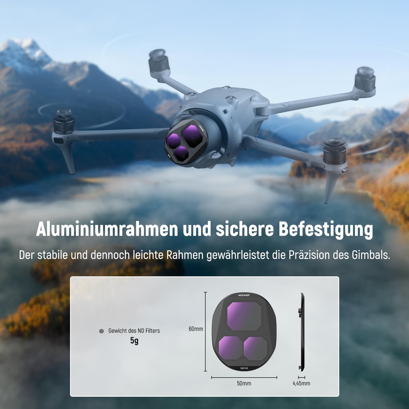 NEEWER ND Filter Set Kompatibel mit DJI Mavic 4 Pro (ND8/ND16/ND32/ND64), 4er Pack, mehrfach beschichtetes optisches Glas Graufilter für Drone Kamera Objektive mit magnetischem Aufbewahrungsbox FL-C44