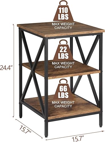 Miniatura 3 de SUPER DEAL Juego de 2 mesas auxiliares de 3 niveles con estantes de almacenamiento mesa de sofá pequeña de madera moderna para sala de estar