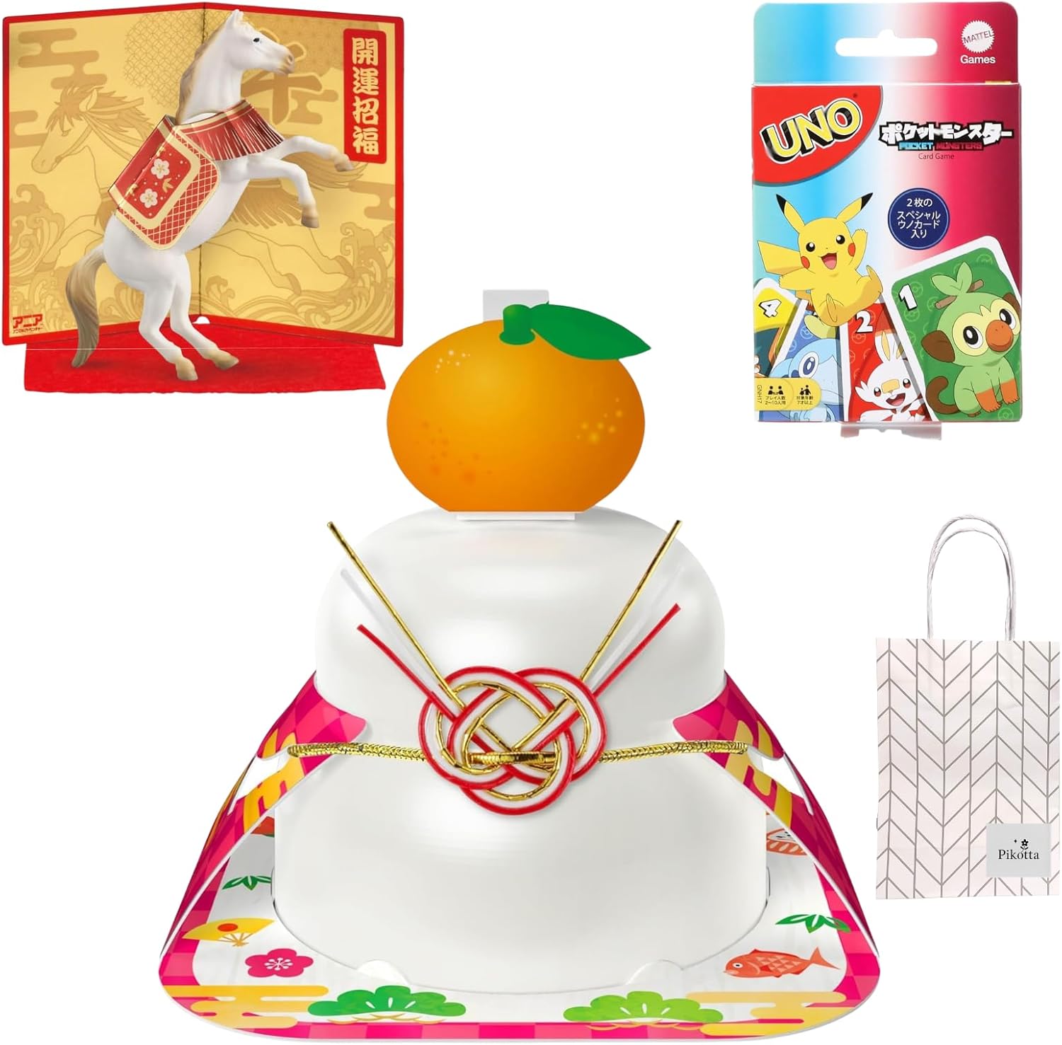 Pikotta 【お正月ギフト3点セット】サトウの福餅入り鏡餅 （まる福餅2個入）（ 紙製・小飾り橙付き）66g ＆ タカラトミー