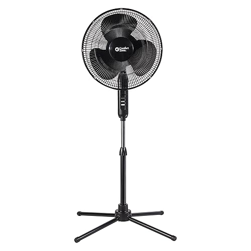 Comfort Zone CZST161BTEBK 16” Oscillating Pedestal Fan, 3-speed Options, 90-Degree