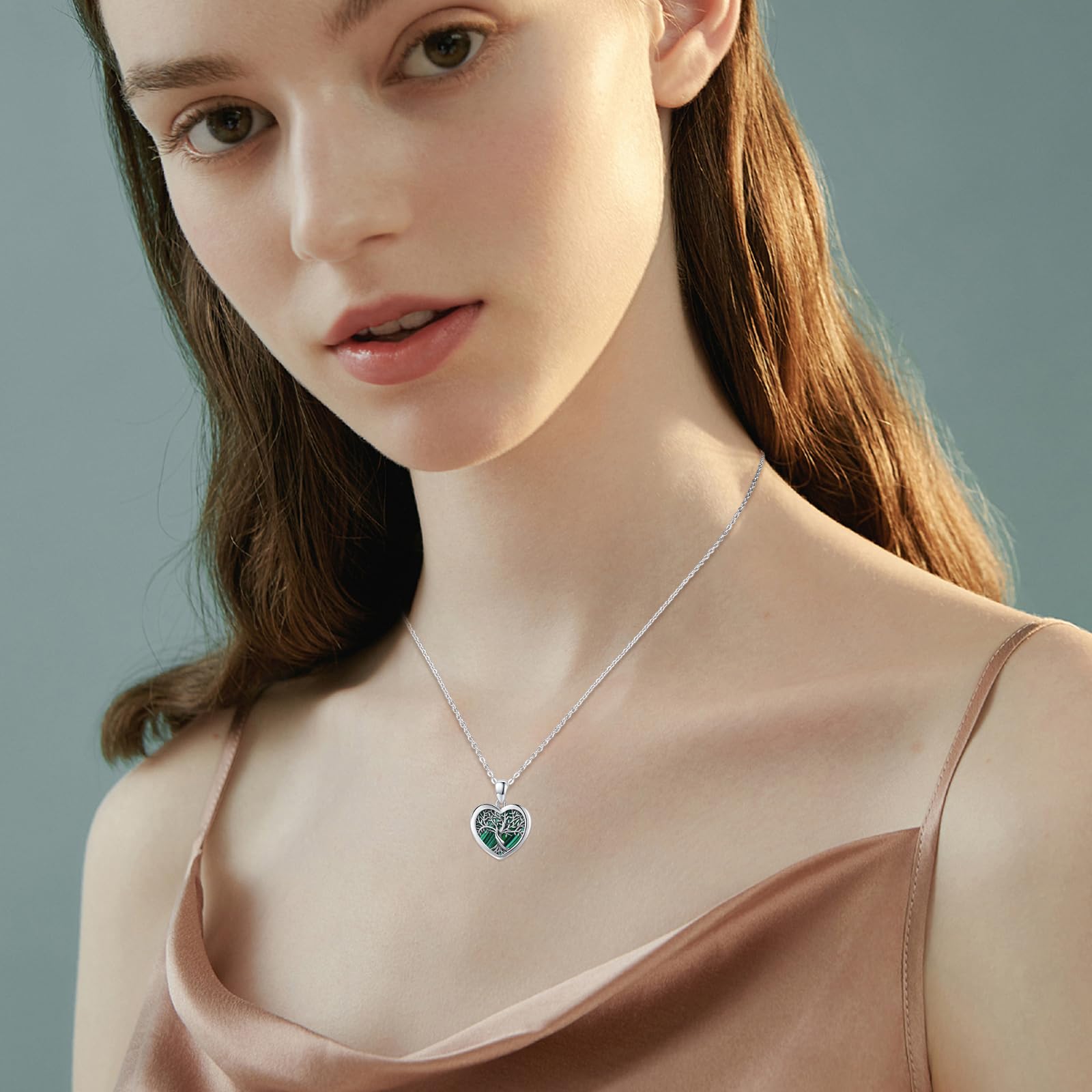 Albero della Vita Immagine Catena In Argento Sterling Cuore Abalone Ciondolo Albero Genealogico per Le Donne Gioielli Foto Immagini Medaglione Collana Gioielli Per Donna Fidanzata
