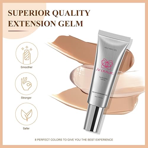 Miniatura 4 de Arousar Kit de gel de uñas de polietileno, juego de 12 unidades de gel de extensión de uñas, blanco transparente, rosa, 8 colores constructores con