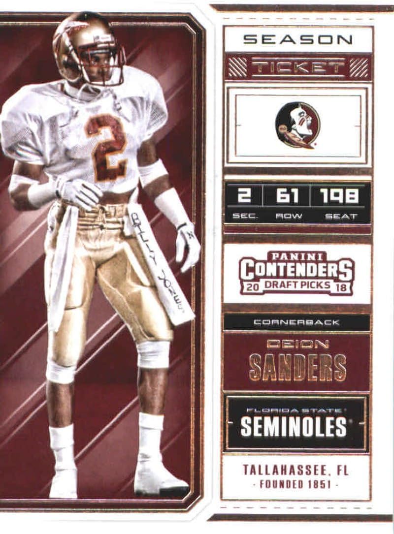 2018 Panini Contenders Draft Picks Season Ticket #30 Deion Sanders Florida State Seminoles NCAA Collegiate Football Card
