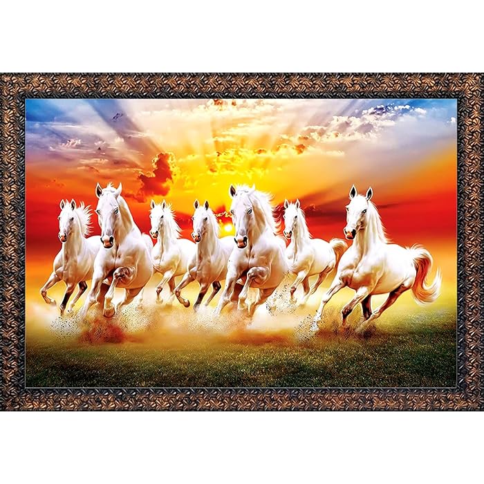 Buy KYARA ARTS seven vastu running horse wall painting, wooden framed