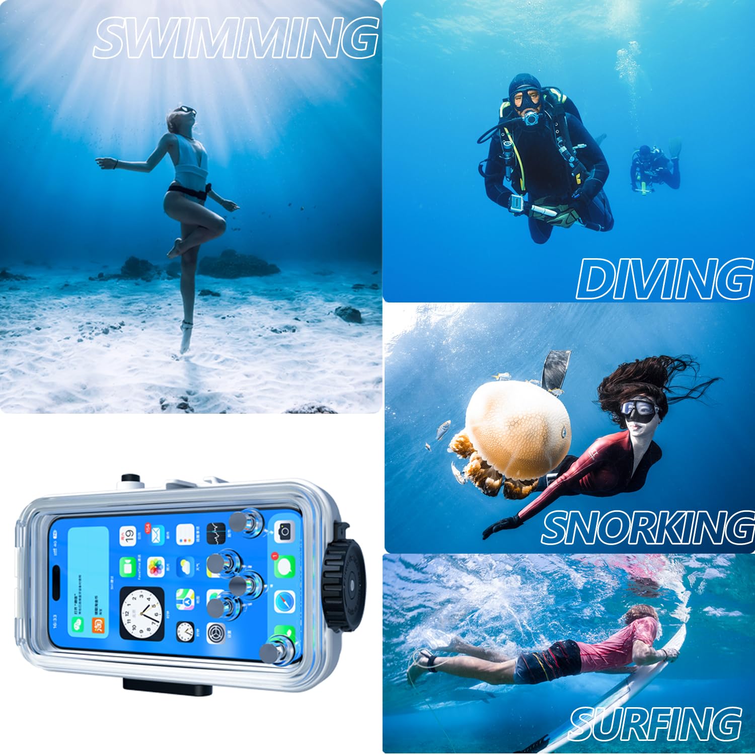 Wasserdichte Tauchhülle für iPhone 15 Pro/15/14 Pro/14/13 Pro/13/12 Pro/12, 131FT/40M, Unterwasser-wasserdichtes Fotografiegehäuse zum Surfen, Schnorcheln, schwimmen (P1), Weiß