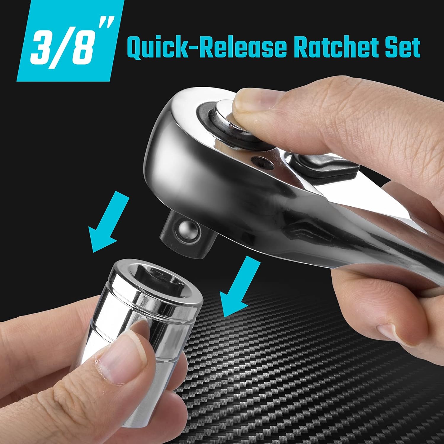 DURATECH 3/8-Inch Drive Ratchet, Quick-Release Ratchet Wrench, 72-Tooth, Reversible Switch, Full-Polished Chrome Plating, Alloy Steel - - 