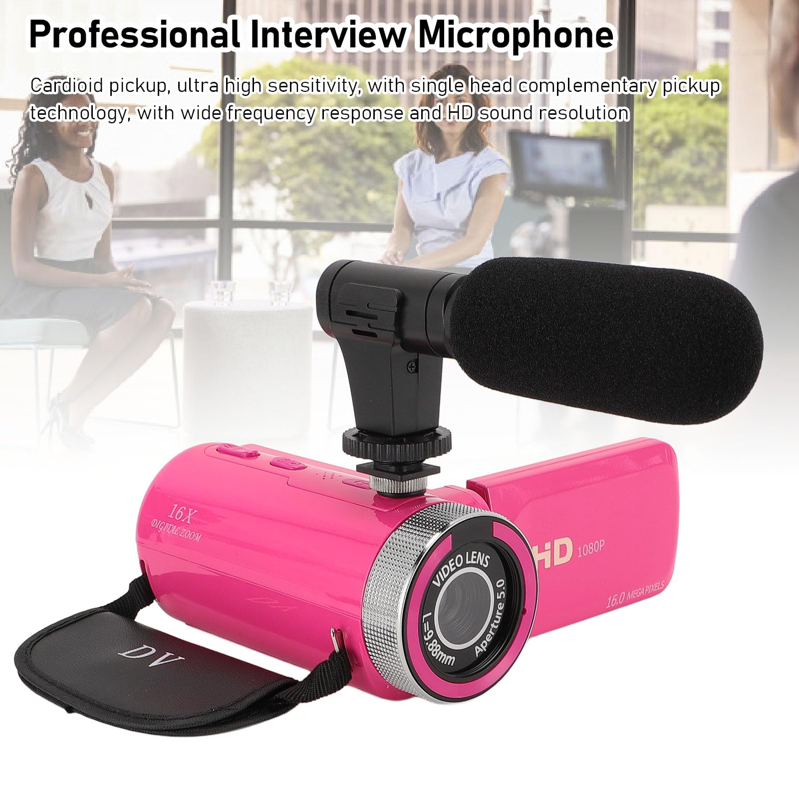 Video Camera, Digital Camera Screen Recorder, Full HD 1080P 15FPS 16MP 2.4 Inch 270 Degree Rotation LCD 16X Digital Zoom Camcorder Camera with Microphone and battery 1020mAh Batter