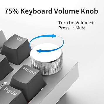 AJAZZ AK820 Mechanical Keyboard, 75% Hot Swappable Wired Keyboard with Volume Control Knob, QWERTY Layout, PBT Keycaps, Five-Layer Sound Insulation Pad, 82-Key Gaming Keyboard, Grey White