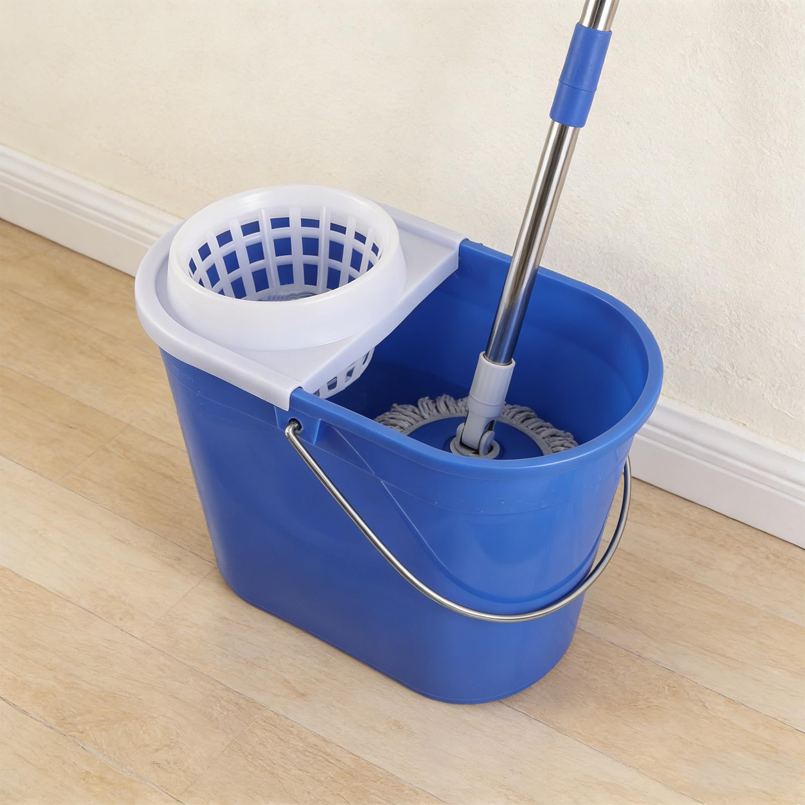 Cubo Integrado Escurridor Fregona de Plástico con y Azul Asa