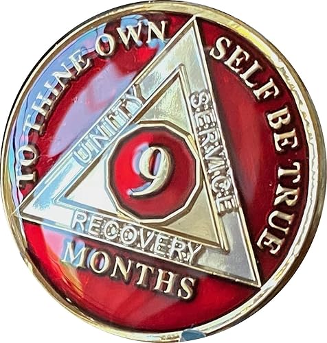 Miniatura 3 de Chip de sobriedad rojo mandarina metálica de medallón AA de 9 meses