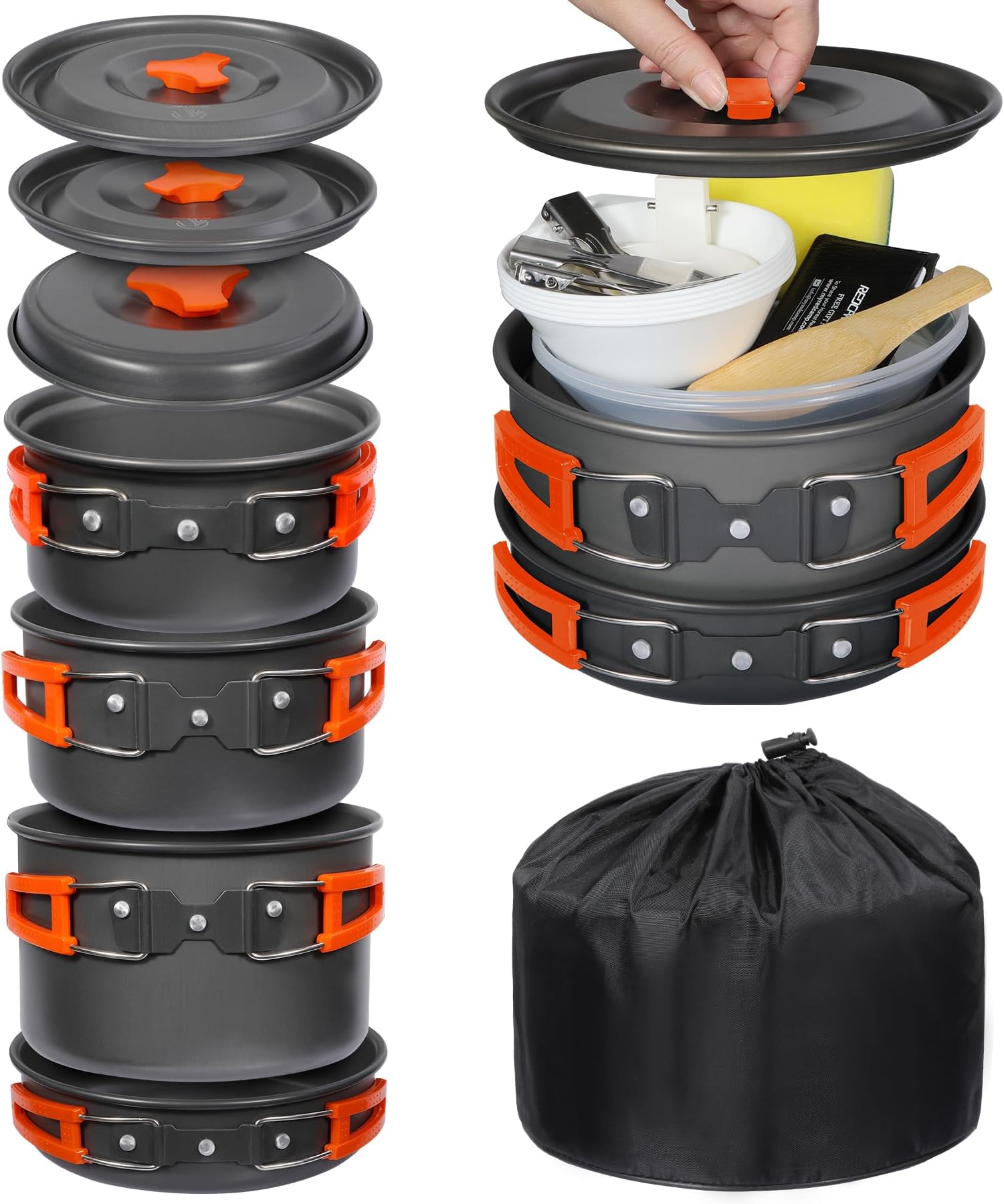 REDCAMP 11/12/22 PCS Camping Cookware Mess Kit, 800ml (28oz) Backpacking Camping Pot+Pan Set, Lightweight and Compact Cookware for Hiking, Picnic and Camping, Red