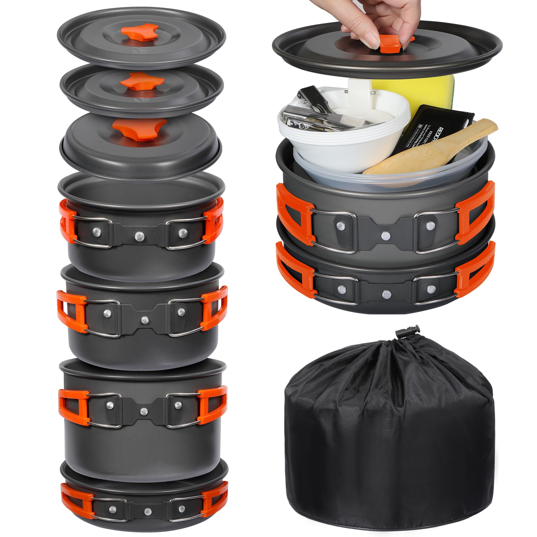 REDCAMP 11/12/22 PCS Camping Cookware Mess Kit, 800ml (28oz) Backpacking Camping Pot+Pan Set, Lightweight and Compact Cookware for Hiking, Picnic and Camping, Red