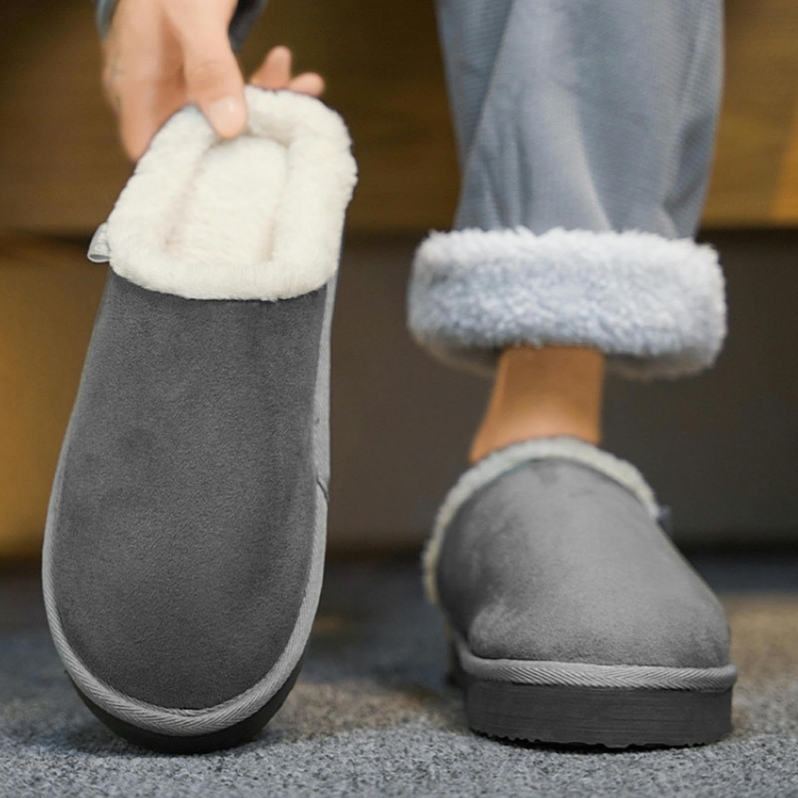 Pantofole Invernali Uomo Pantofole di Cotone per Gli Uomini, Casa Calda Coperta Peluche Spessa Suola di Coppia Casa Peluche Autunno E Inverno -Black-quarantacinque