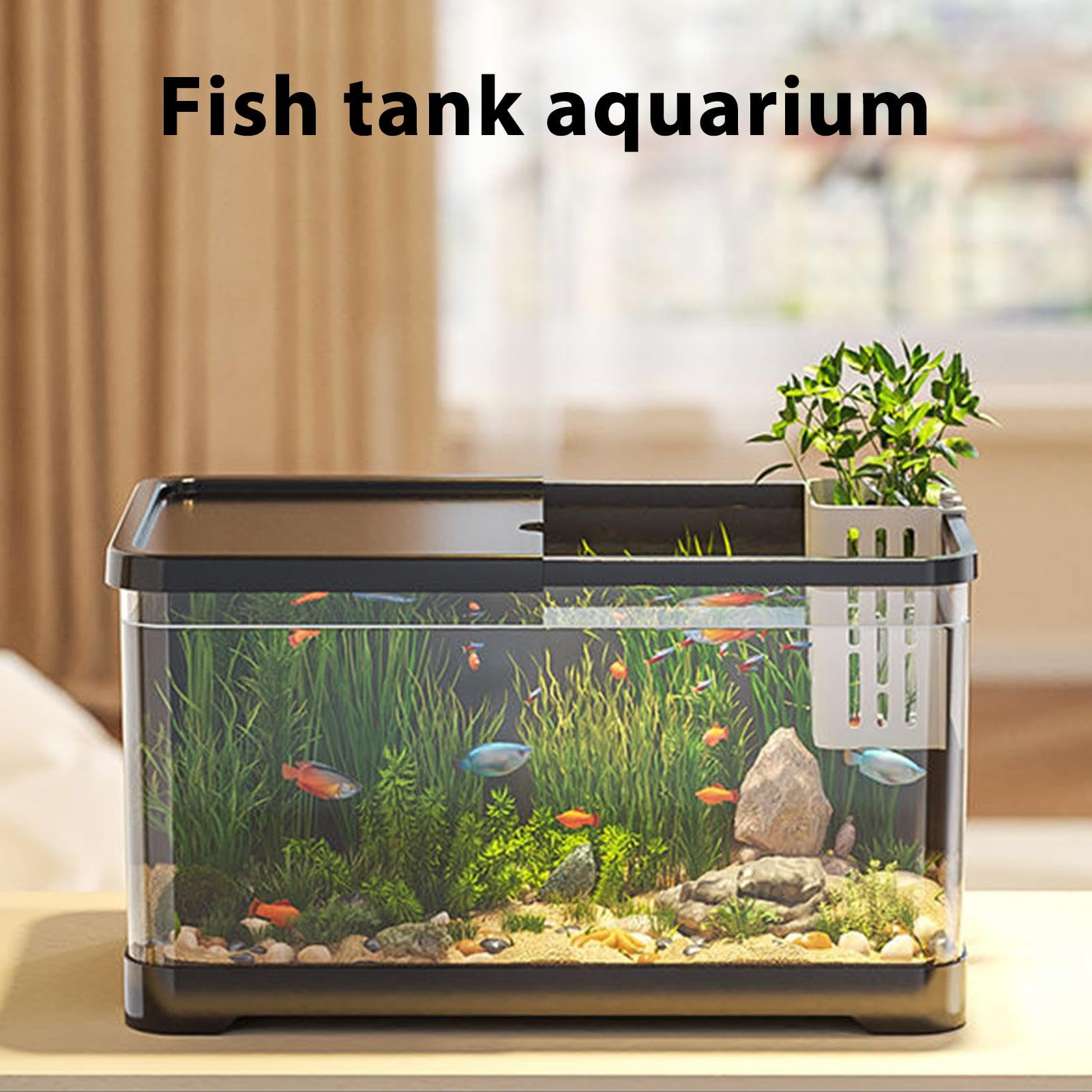 Petit Aquarium Carré Complet, Muet Aquarium Avec Pompe À Eau Filtrante Et Lumière USB Transparent, Pour Poisson Betta, Crevette, Poisson Rouge Et Poissons Tropicaux
