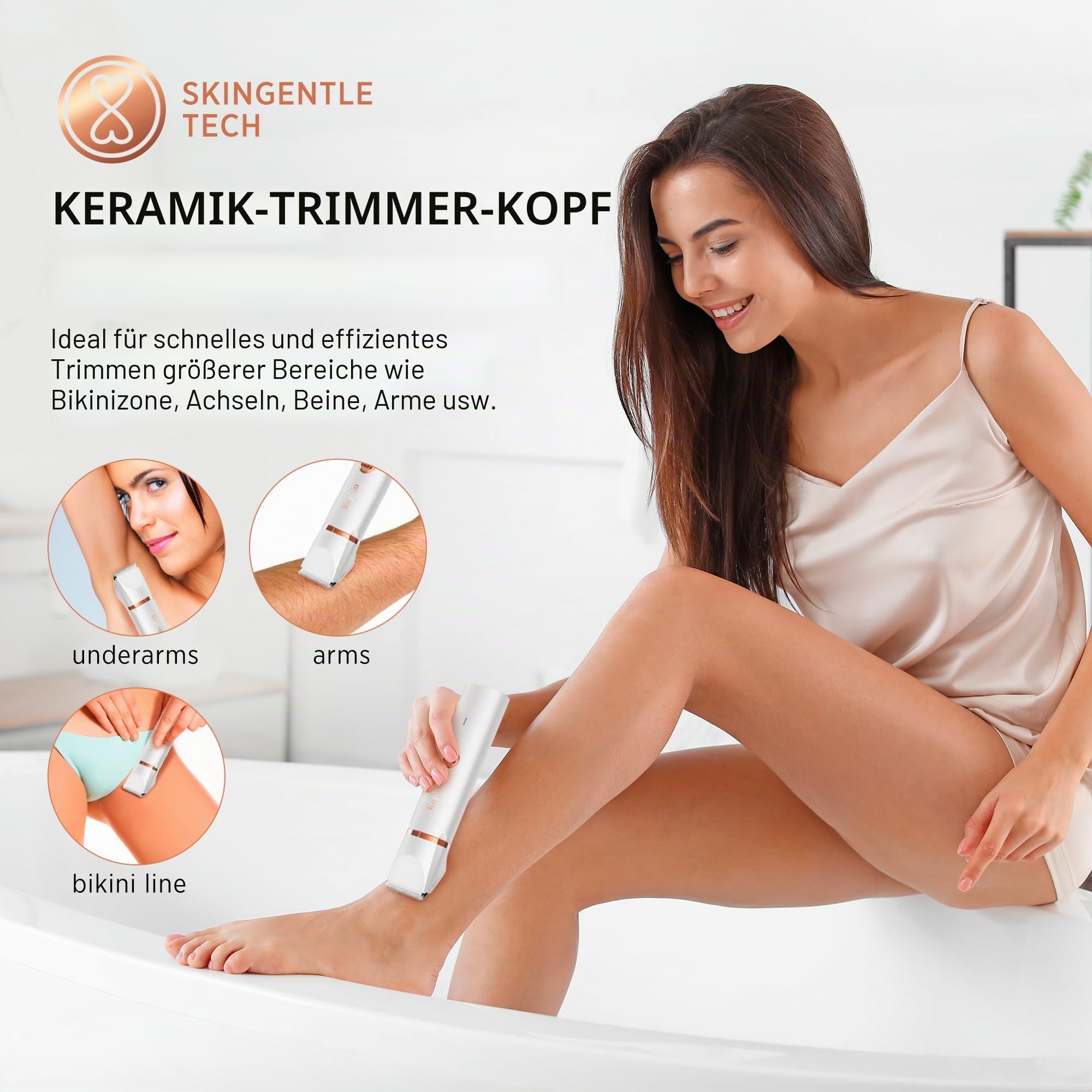 Bikini Trimmer Damen Intimbereich – Intim Trimmer Frau: 2 in 1 IPX7 Wasserdichter Elektrischer Rasierer Damen und Gesichtshaarentferner für Bikinizone Achseln Beinen Armen und Gesicht (Perlweiß)
